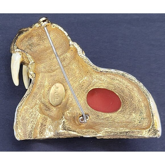 RARE VTG KJL Kenneth Jay Lane Enamel, Rhinestone & Faux Coral Walrus Brooch READ - Picture 3 of 13
